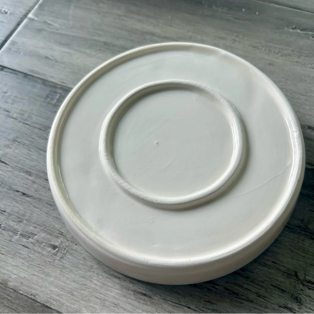 Turquoise & White Enameled Yin Yang Ceramic Decor Tray Ring Bowl Dish - Picture 4 of 7